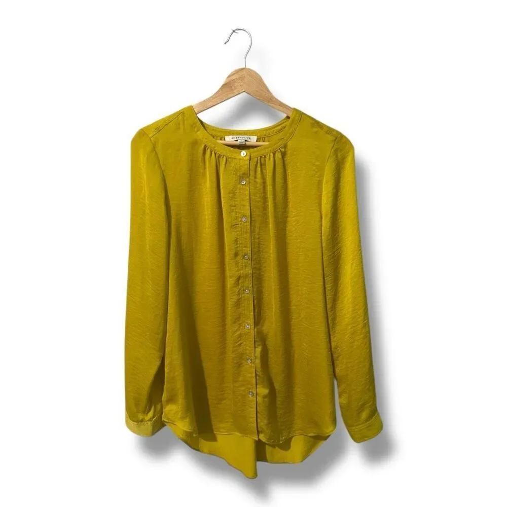 Rose & Olive Women's Yellow Long Sleeve Button Down Tunic Blouse Satin Size Medi